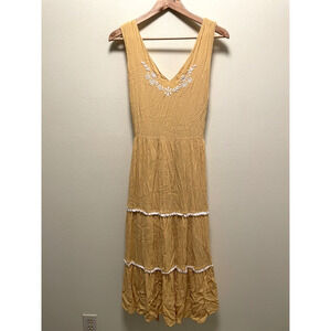 Joie Womens Maxi Dress Size 10 Mustard Yellow Floral Embroidered Tiered Boho NWT
